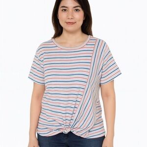 Caslon Striped ShortSleeve Twisted tied front,‎ Size S, NWT